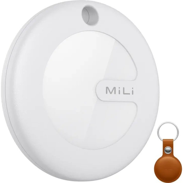 MiLi Lokalizator GPS biały + brązowe etui w formie breloka MiTag 