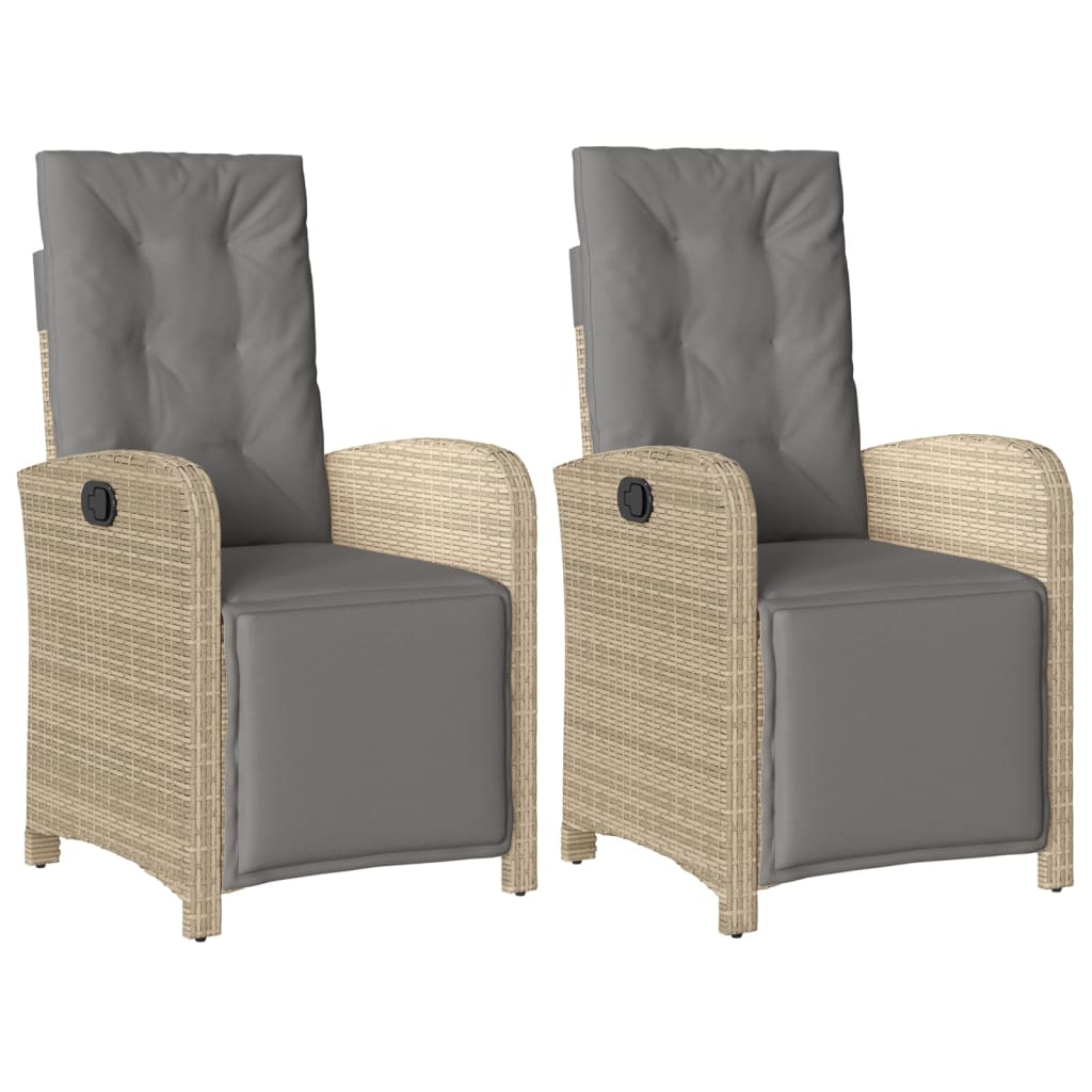 2 db vegyes bézs polyrattan dönthető kerti szék lábtartóval (365197)