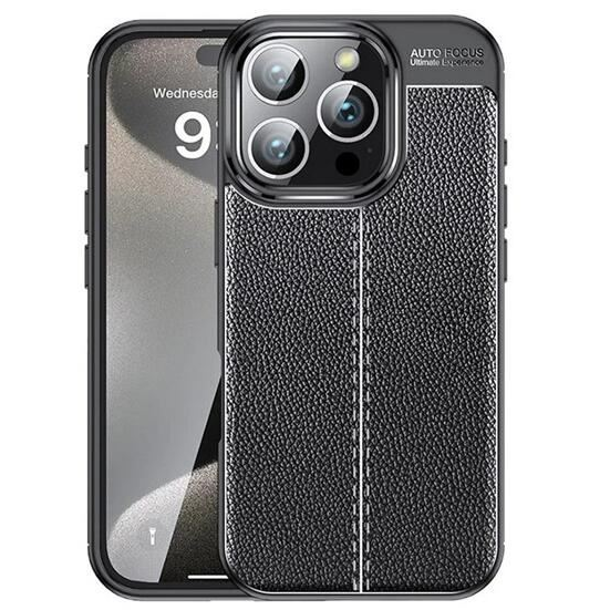 Gigapack Apple iPhone 16 Pro Max varrott bőr hatású szilikon tok fekete (GP-160127) (GP-160127)