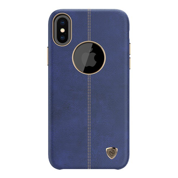 NILLKIN ENGLON műanyag telefonvédő (bőr hatású, varrás minta, logo kivágás) SÖTÉTKÉK [Apple iPhone XS 5.8]