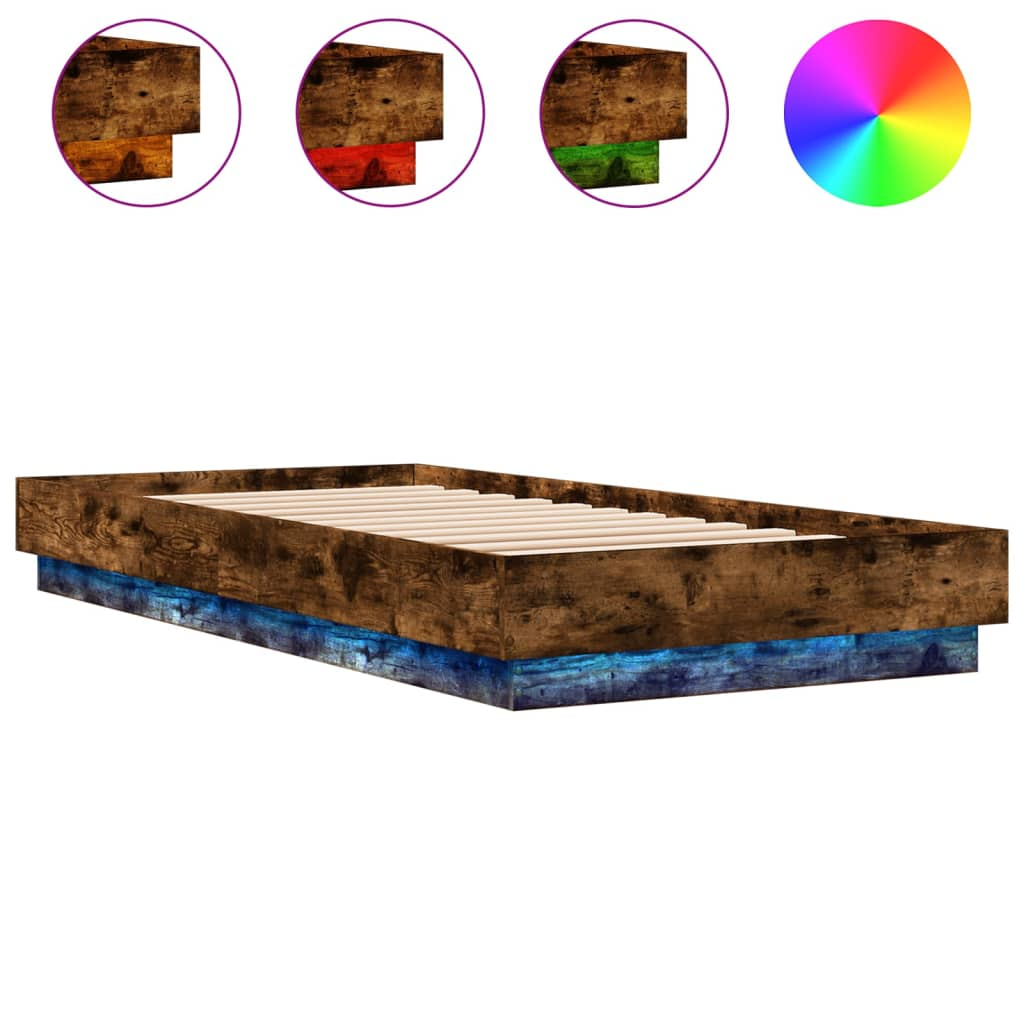 füstös tölgy színű ágykeret LED-világítással 100x200 cm (839508)