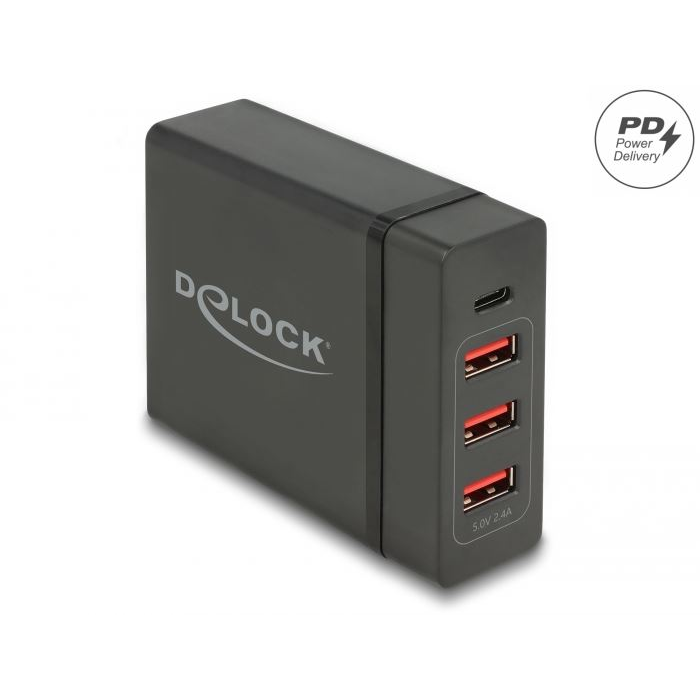 Delock hálózati töltő 1 db USB Type-C PD + 3 db USB-A 60W + 12W (63974) (Delock63974)