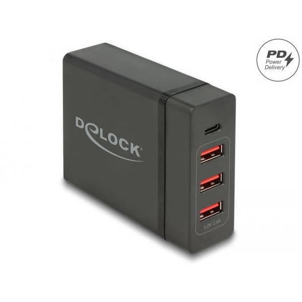 USB Ladegerät 1x USB-C PD + 3x USB-A, 60 Watt (schwarz)
