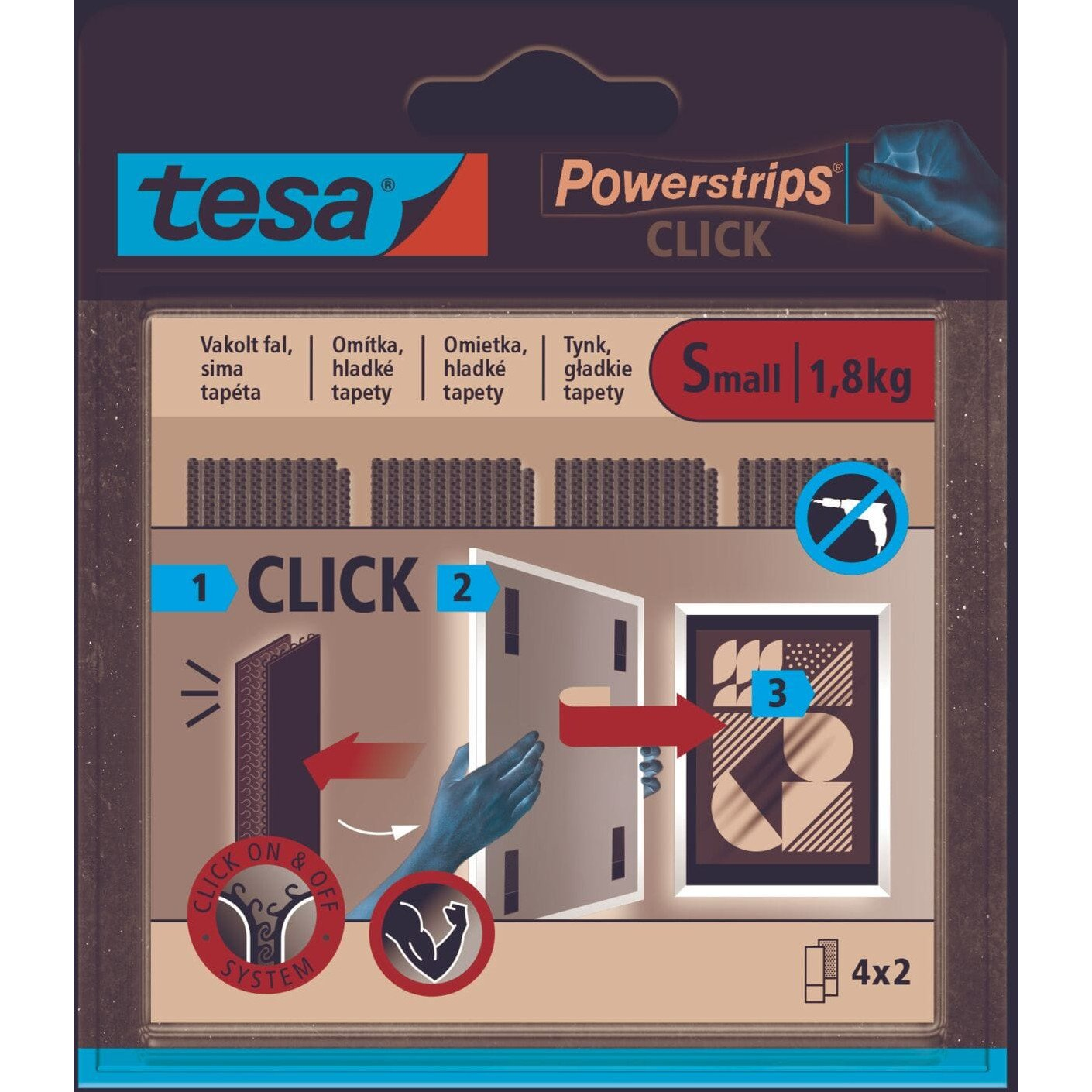 Akasztó, öntapadó, S méret, TESA "Powerstrips CLICK" (77720-00003-00)