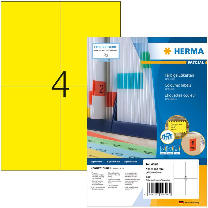 Herma 105 x 148 mm Etikett tintasugaras és lézernyomtatóhoz (400 címke / csomag) (4396)