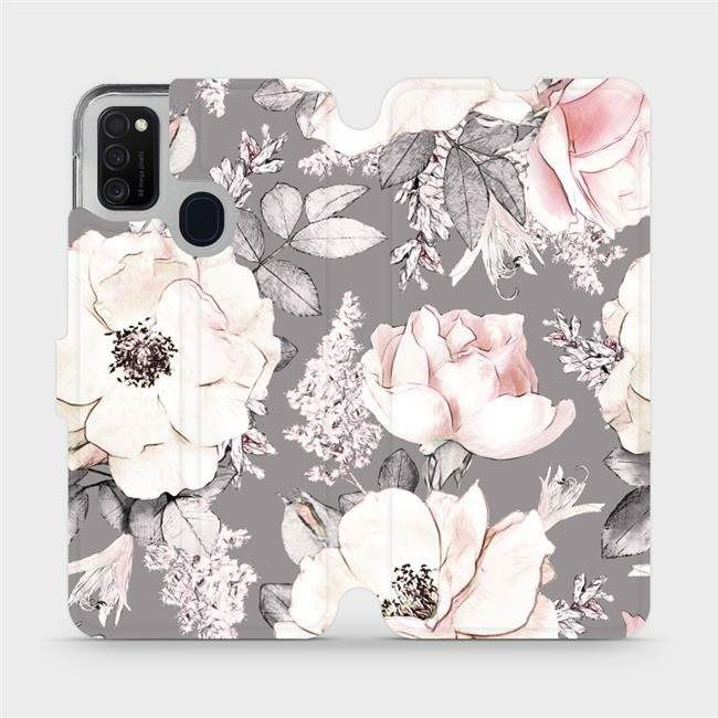 Flip case for mobile phone Samsung Galaxy M21 - MX06S Flowers on gray background (5903516245956)