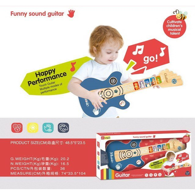 Oem Elektromos Gitár Gyerekeknek Fényfunkcióval, 11 Dal, 46,5X17,5X3cm (ZMU.898-6090)