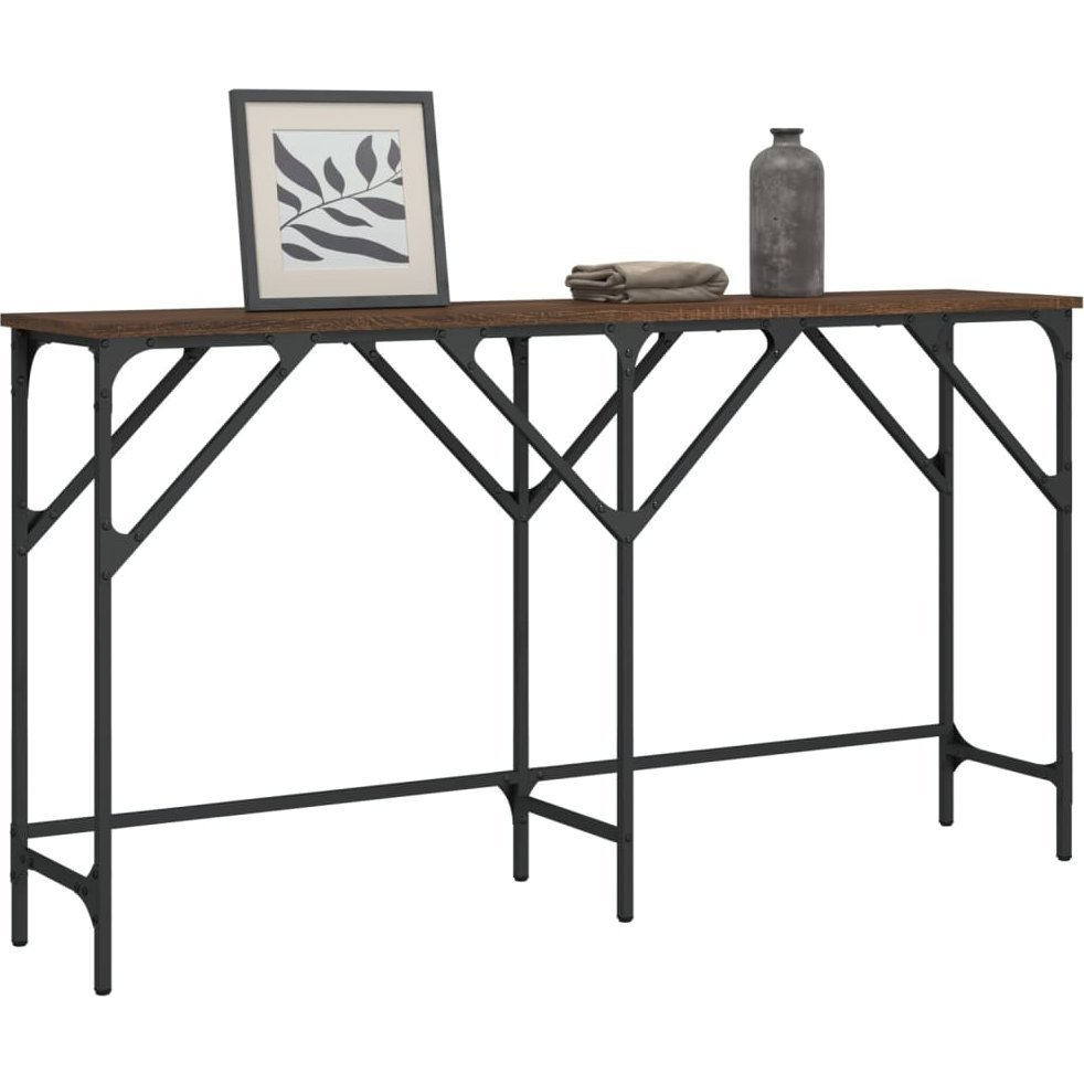 barna tölgyszínű szerelt fa tálalóasztal 140x29x75 cm (837761)