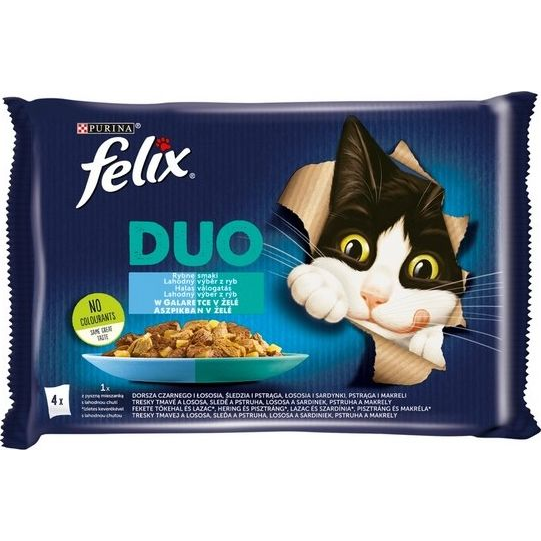 Állateledel alutasakos FELIX Fantastic DUO macskáknak halas válogatás aszpikban 4x85 g (12448344)