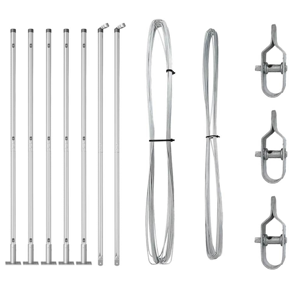 Set Stâlpi de Gard cu Plăci de Bază 7 pcs Argintiu Ø32mm 160 cm