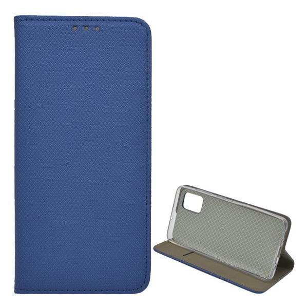 Tok álló, bőr hatású (FLIP, oldalra nyíló, asztali tartó funkció, rombusz minta) SÖTÉTKÉK [Samsung Galaxy A51 (SM-A515F)] (5996457930517)