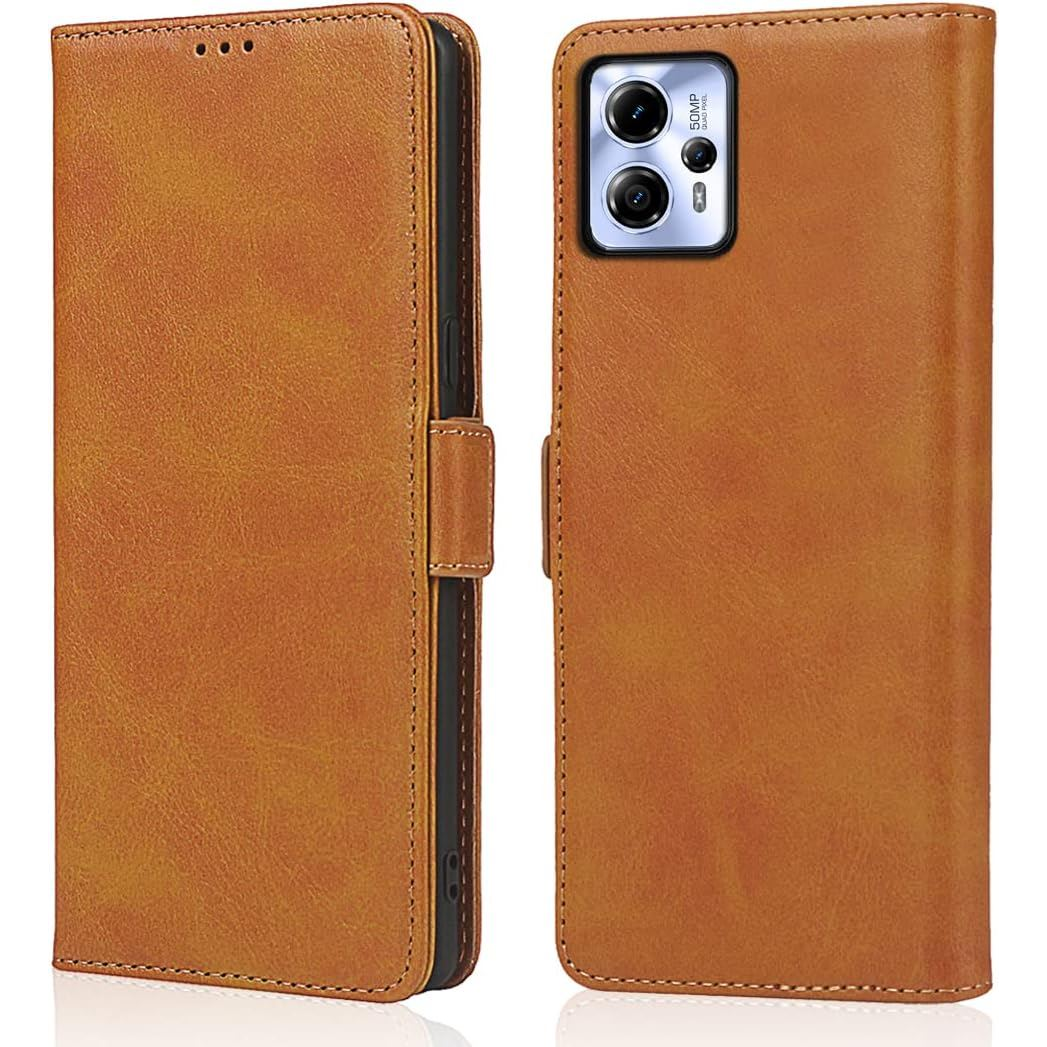 Tok álló, valódi bőr (FLIP, oldalra nyíló, asztali tartó) BARNA (Xiaomi Redmi 12C) (GP-138755)