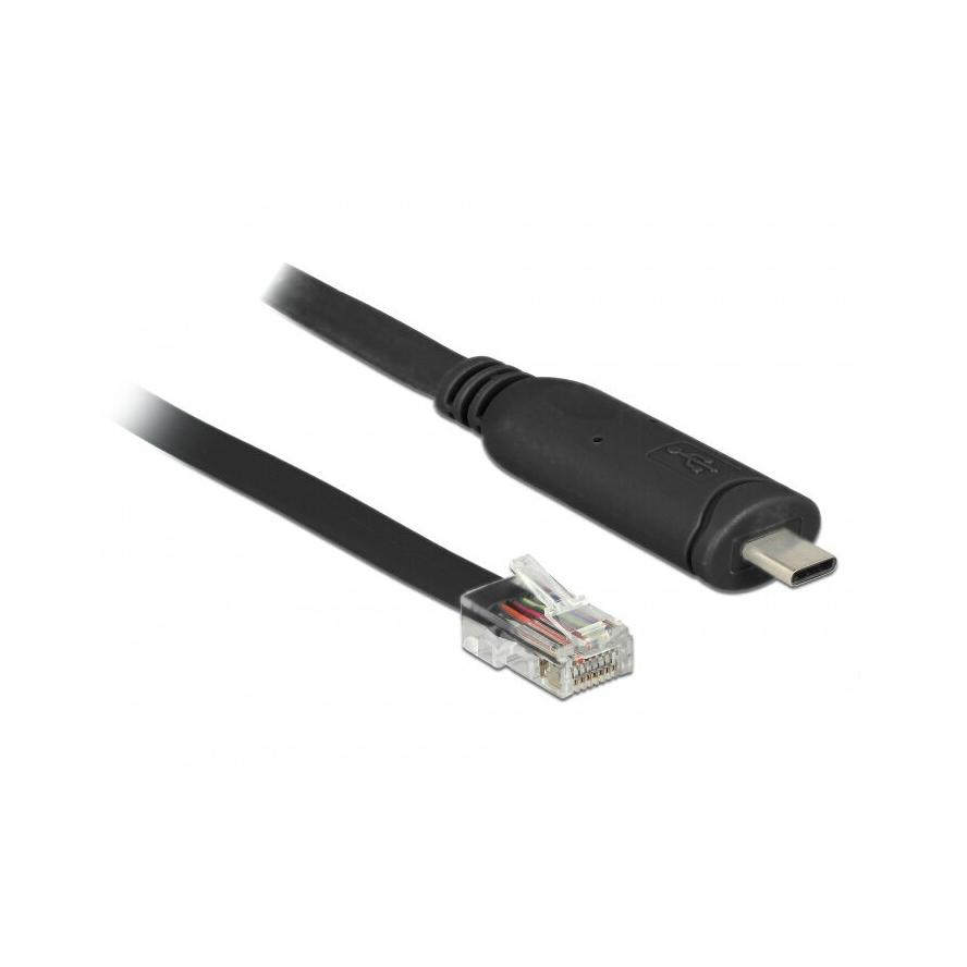 DELOCK Átalakító USB 2.0 Type-C male to 1x Soros RS-232 RJ45 male, 2m, fekete (63912)