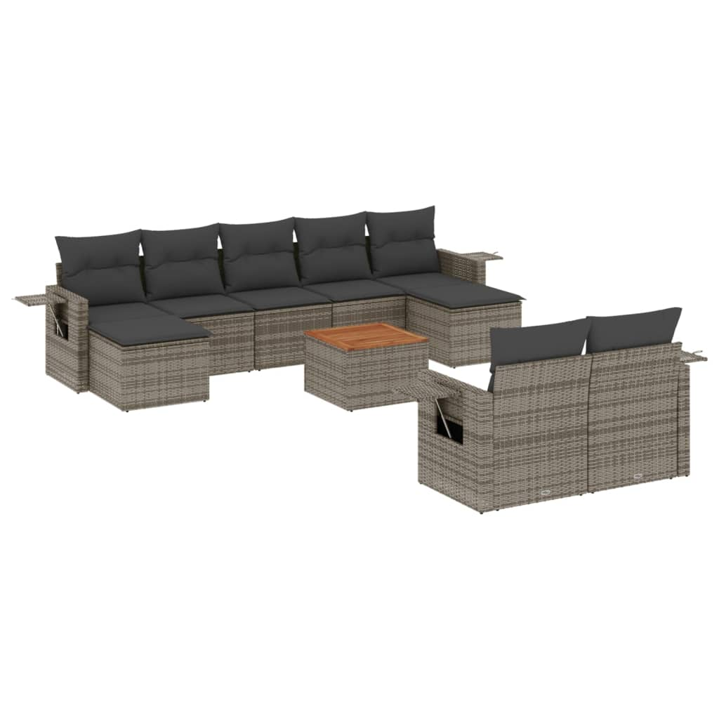 10 részes szürke polyrattan kerti ülőgarnitúra párnákkal (3224779)
