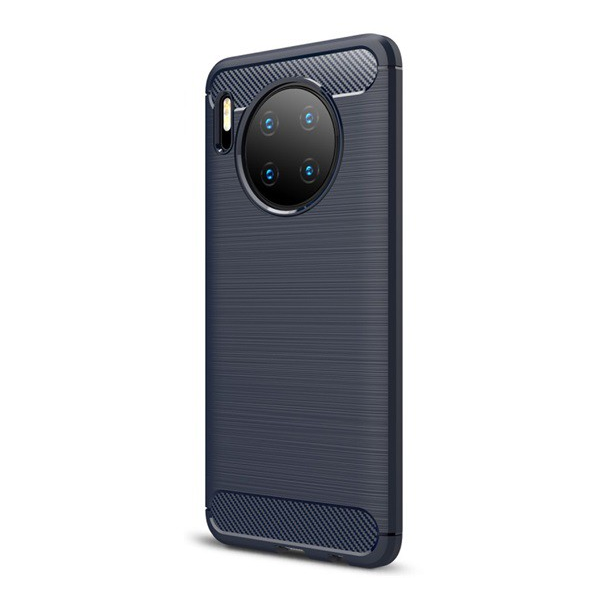 Szilikon telefonvédő (közepesen ütésálló, légpárnás sarok, szálcsiszolt, karbon minta) SÖTÉTKÉK [Huawei Mate 30] (5996457908660)