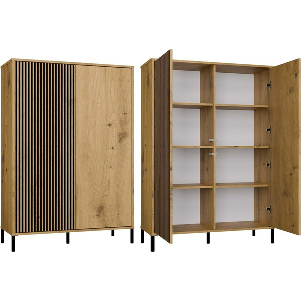 Vitrina Kamaro 2dd Slim/smooth Roble Artesanal Listones Ranurados + Frente Clásico