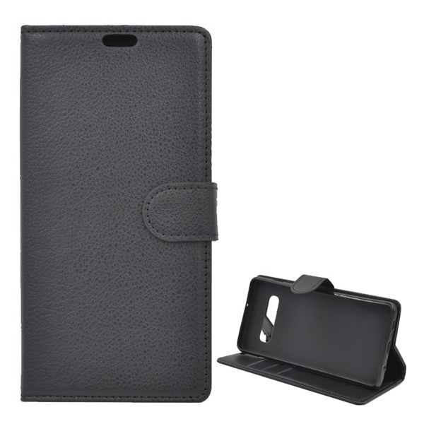 Tok álló, bőr hatású (FLIP, oldalra nyíló, asztali tartó funkció, prémium) FEKETE [Samsung Galaxy S10 Plus (SM-G975)] (5996457854264)