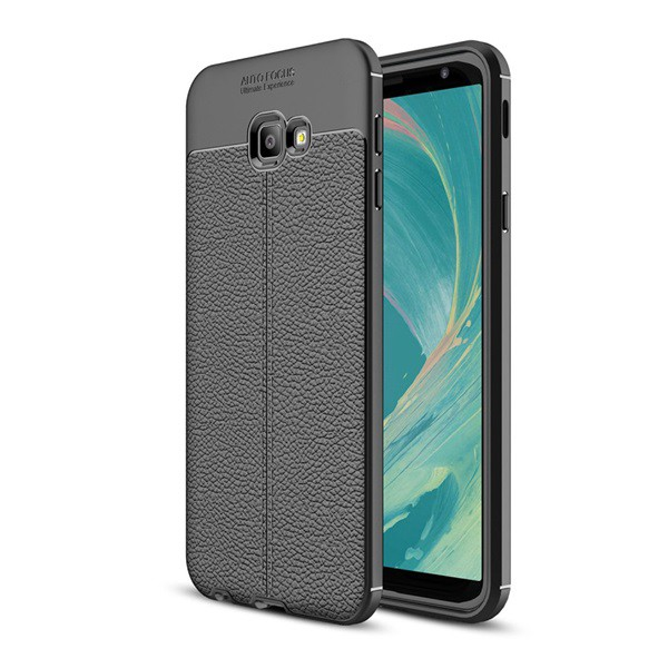 Szilikon telefonvédő (közepesen ütésálló, bőr hatású, varrás minta) FEKETE [Samsung Galaxy J4 Plus (SM-J415F)] (5996457821310)