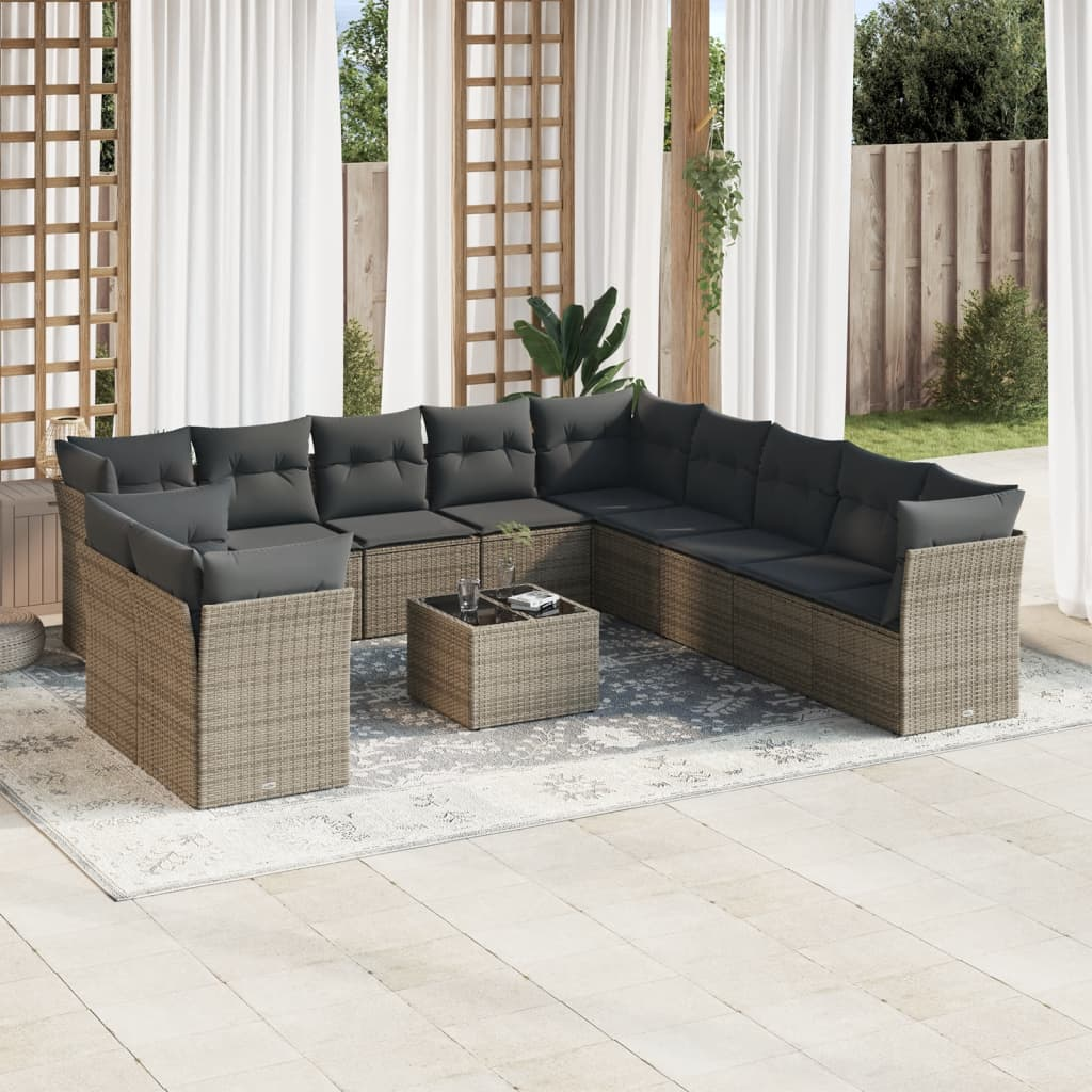 12 részes szürke polyrattan kerti ülőgarnitúra párnákkal (3217890)