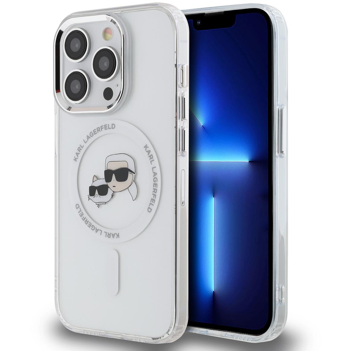 Karl Lagerfeld IML K&CH Heads Metal Frame MagSafe iPhone 14 Pro Max átlátszó tok (KLHMP14XHLSKCH)