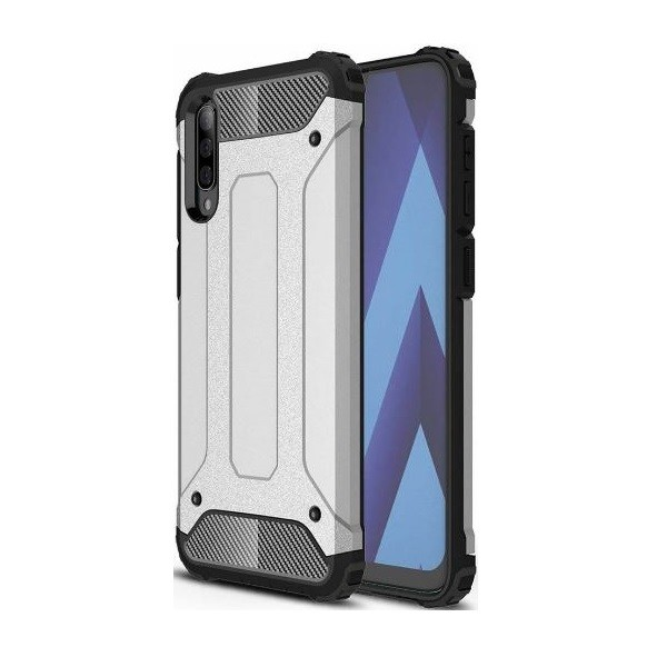 Motorola Moto G8 Power, Műanyag hátlap védőtok, Defender, fémhatású, ezüst (89151)