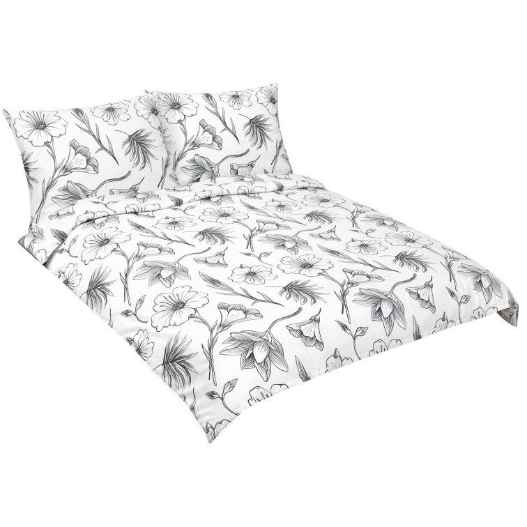 BELLATEX ágynemű, pamut F 90/935 hibiszkusz szürke, 1 darab 180 × 200, 2 darab 70 × 90 (13764)