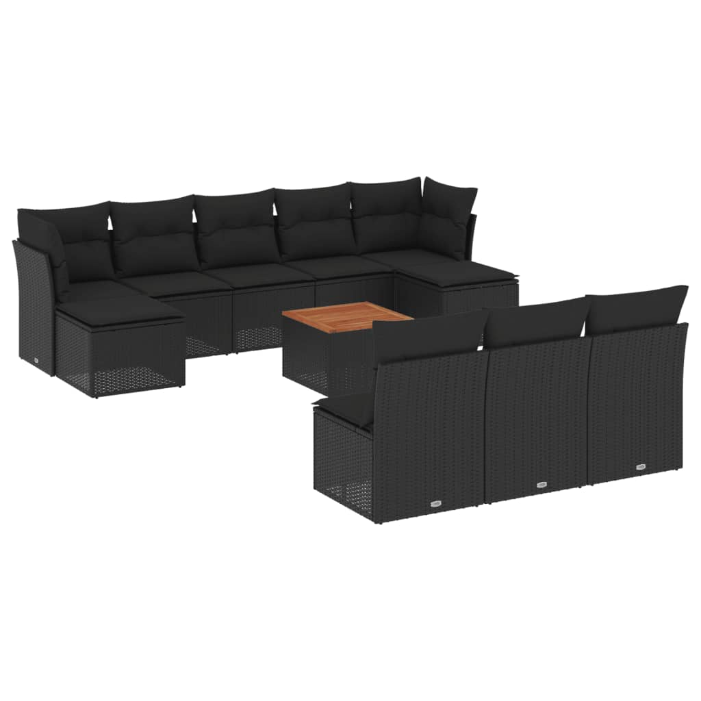 11 részes fekete polyrattan kerti ülőgarnitúra párnákkal (3256195)
