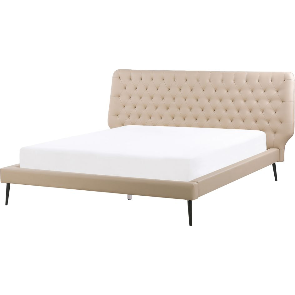 Cama Tapizada En Piel Sintética Beige 160 X 200 Cm Diseño Moderno Cabecero Acolchado Essonne - Beige