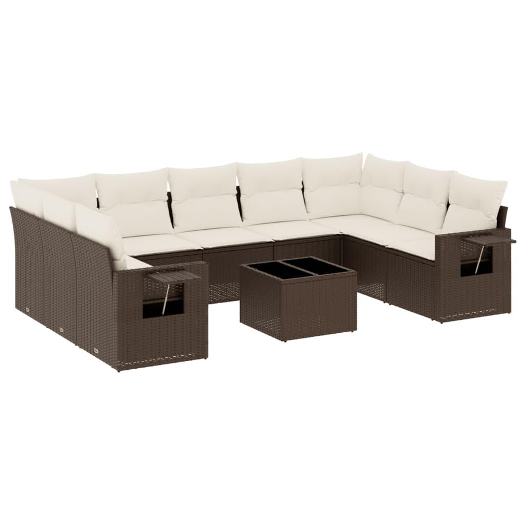 10 részes barna polyrattan kerti ülőgarnitúra párnákkal (3220612)