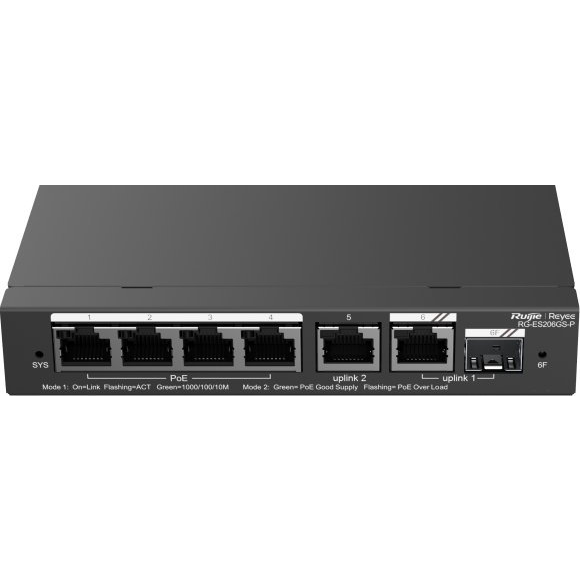 Reyee RG-ES206GS-P 6-Port Gigabit Smart Cloud Managed PoE Switch (RG-ES206GS-P)