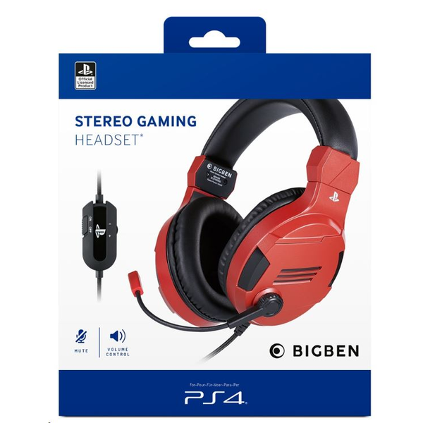 Слушалка Gaming Stereo BigBen Headset, Лиценз за Sony Playstation, PC, Jack 3.5 мм, Кабел 1.2 м, Червен