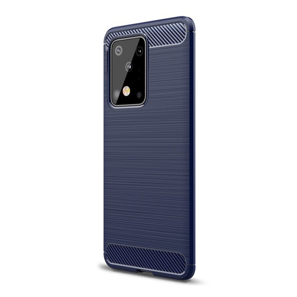 Szilikon telefonvédő (közepesen ütésálló, légpárnás sarok, szálcsiszolt, karbon minta) SÖTÉTKÉK [Samsung Galaxy S20 Ultra 5G (SM-G988B)] (5996457929801)