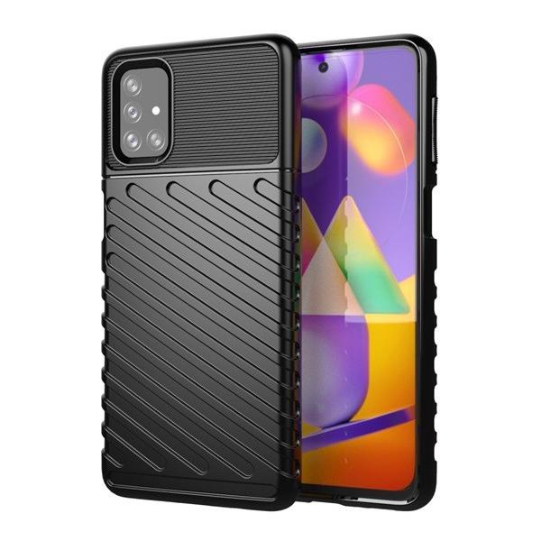 Szilikon telefonvédő (közepesen ütésálló, csíkos, dombor minta) FEKETE [Samsung Galaxy M31s (SM-M317F)] (5996591019284)