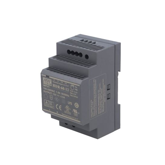 Mean Well DIN sínre szerelhető kapcsolóüzemű tápegység 12VDC 0-4.5A 54W (HDR-60-12) (HDR-60-12)