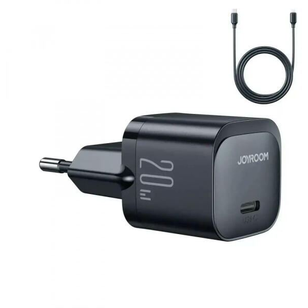 JOYROOM Type-C mini hálózati töltő 20W, Type-C-Type-C kábellel fekete (JR-TCF02_BLACK_TYPE-C)