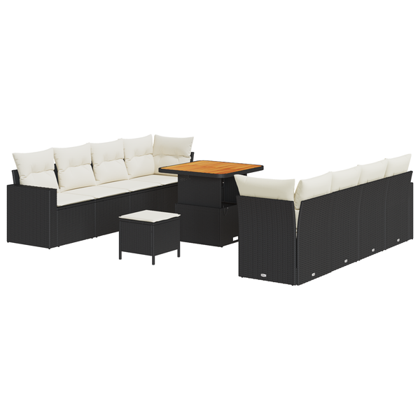 Set canapele grădină 11 piese cu perne, ratan poliratan negru, acacia