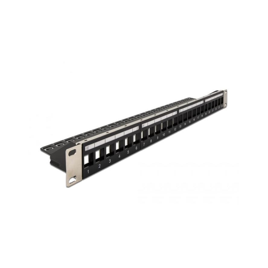 Delock 19 Keystone patchpanel terhelésmentesítővel, 24 portos, fekete (66865)