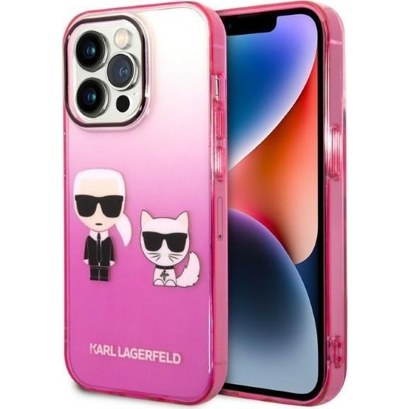 Karl Lagerfeld Gradient Ikonik Karl & Choupette Apple iPhone 14 Pro Max hátlap tok, rózsaszín (KLD1174)