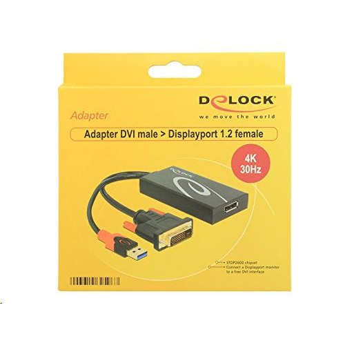 Адаптер Delock 62596, DVI + USB мъжки към Displayport 1.2, Черен