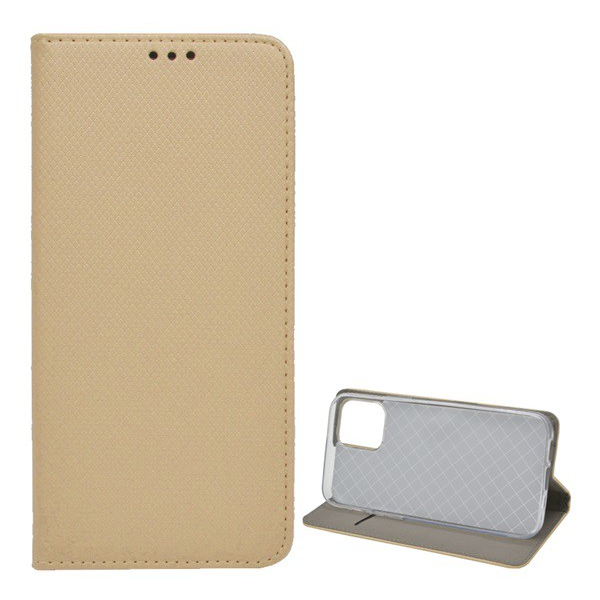 Tok álló, bőr hatású (FLIP, oldalra nyíló, asztali tartó funkció, rombusz minta) ARANY [Apple iPhone 12 Pro] (5996457987733)