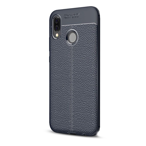 Szilikon telefonvédő (közepesen ütésálló, bőr hatású, varrás minta) SÖTÉTKÉK [Huawei P20 Lite] (5996457760237)