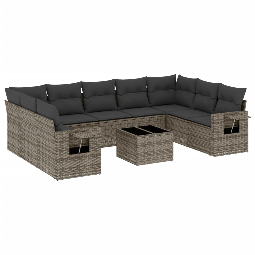 10 részes szürke polyrattan kerti ülőgarnitúra párnákkal (3220609)