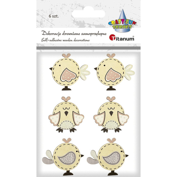  Titanum Drewniane ptaszki 42x38/36x37/42x37mm mix 6szt