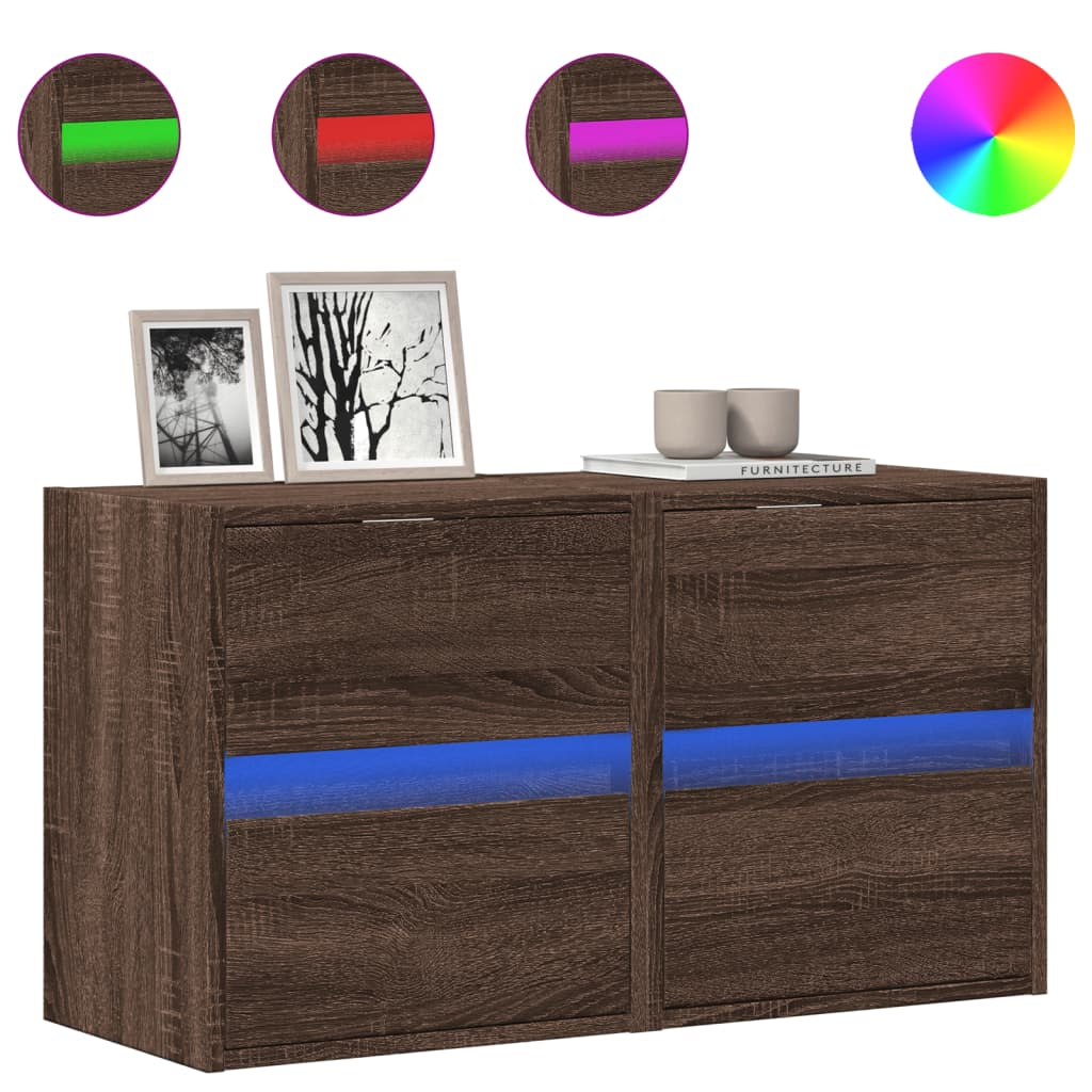 2 db barna tölgyszínű fali TV-szekrény LED-del 41 x 31 x 45 cm (852284)