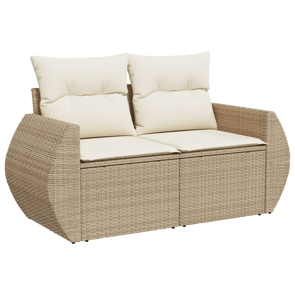 2 személyes bézs polyrattan kerti kanapé párnával (366080)