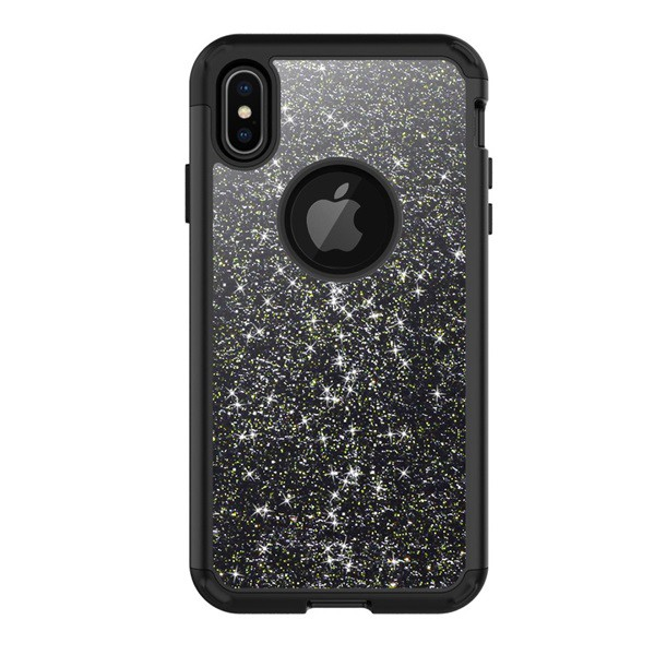 Defender műanyag telefonvédő (szilikon belső, közepesen ütésálló, flitteres, logó kivágás) FEKETE [Apple iPhone XS Max 6.5] (5996457827640)