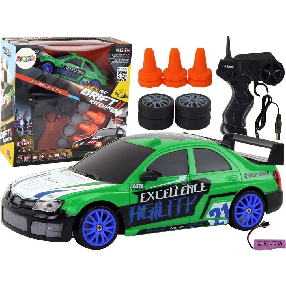 Távirányítós Sportautó - R/C, 1:24, Cserélhető Kerekekkel, Zöld (17185)