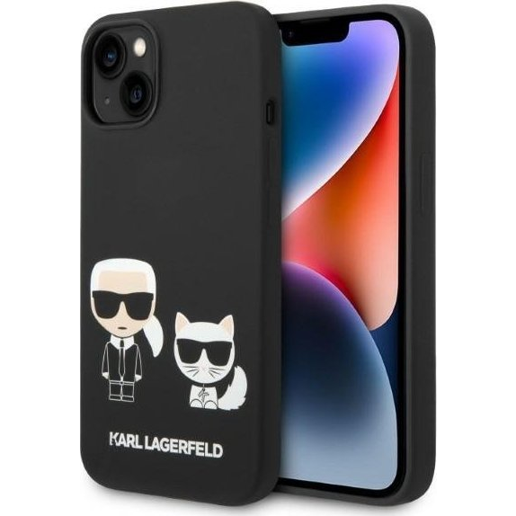 Karl Lagerfeld Liquid Silicone Karl & Choupette Apple iPhone 14 Plus Magsafe hátlap tok, fekete (KLHMP14MSSKCK)