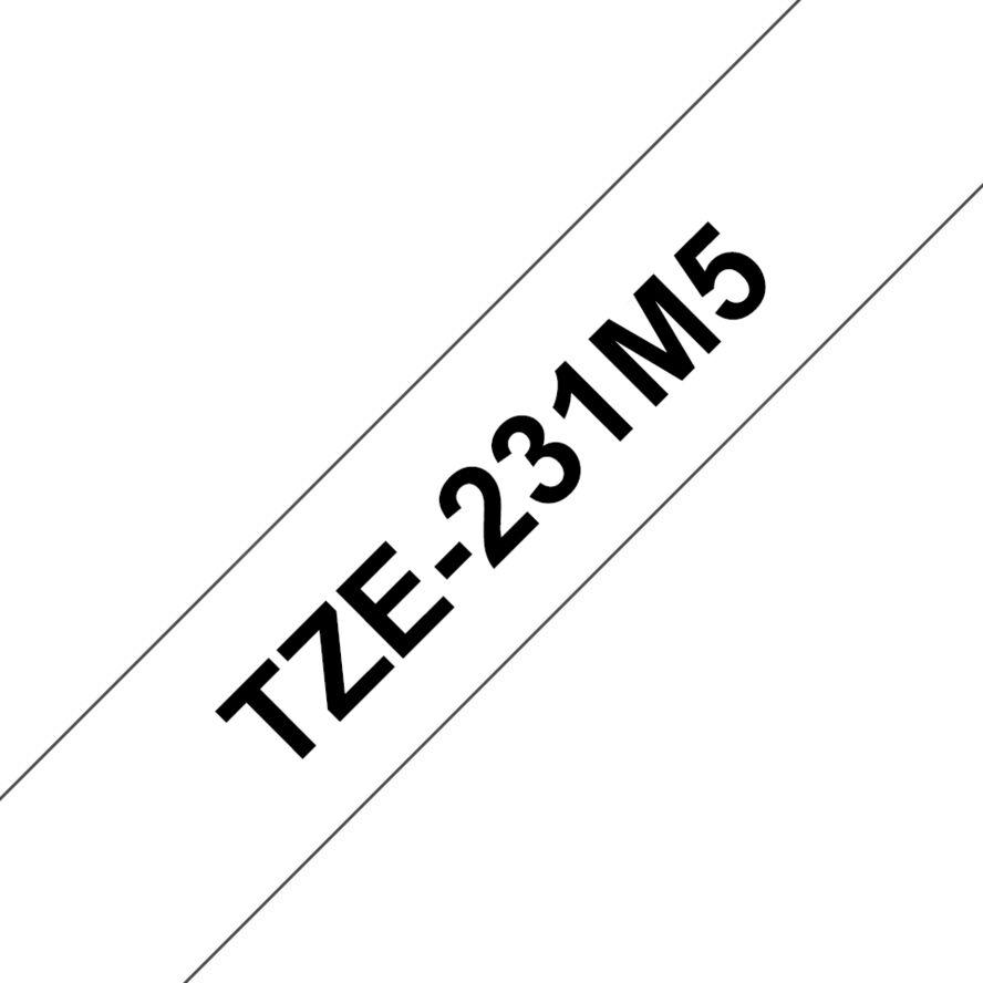TZE231 LAMINATED TAPES 12MM 8M BLACK ON WHITE BACKGROUND (5 PAC (TZE231M5)