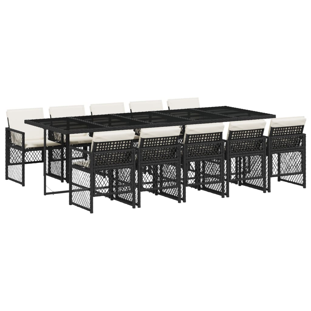 11 részes fekete polyrattan kerti étkezőgarnitúra párnákkal (3210750)